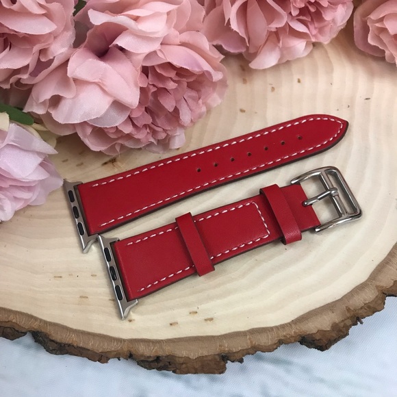 Red Vegan Leather Watchband for Apple Watch - Picture 5 of 7